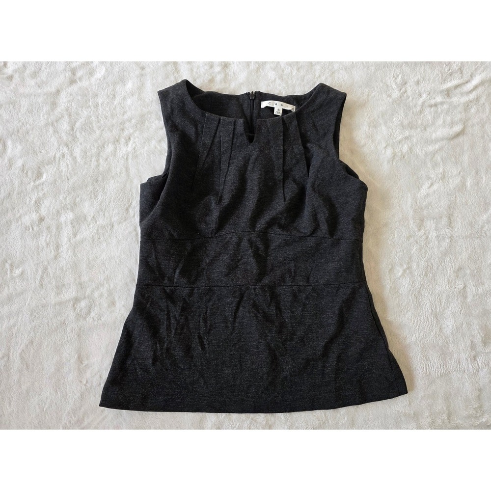 Cabi Charcoal Gray Sleeveless Pleated Neckline‎ Sheath Dress Size 6